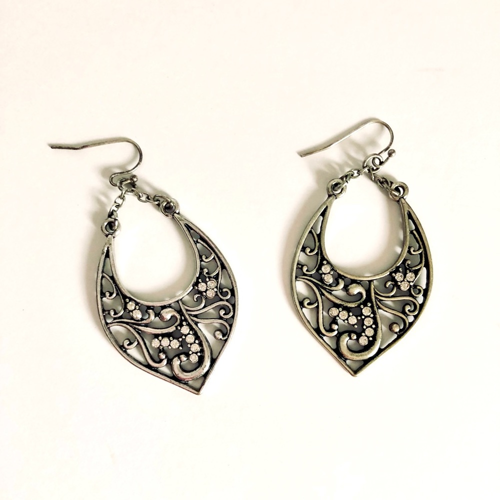 Silver Dangle Rhinestone Earrings - Picture 1 of 5